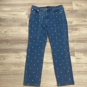 J. Crew Blue With White Polka Dots Vintage Straight Cropped Jeans Size 29